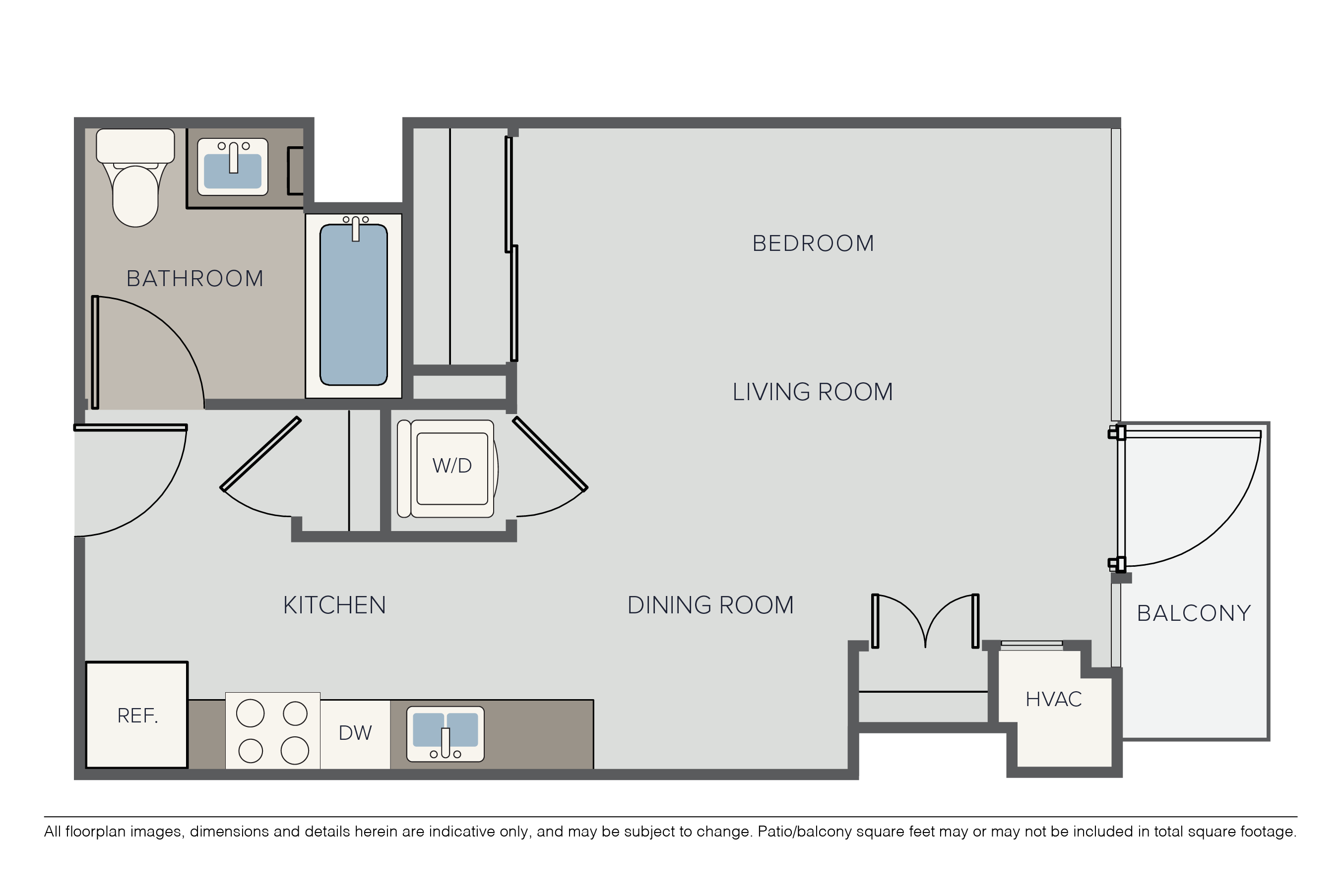 Floor plan for studio, 1 bath, 526 sqft